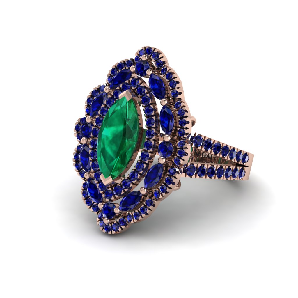 Emerald Three Layer Halo Marquise Ring - Destiny No. 65