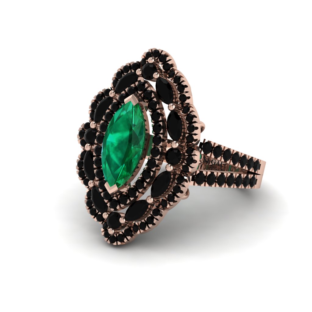 Emerald Three Layer Halo Marquise Ring - Destiny No. 35