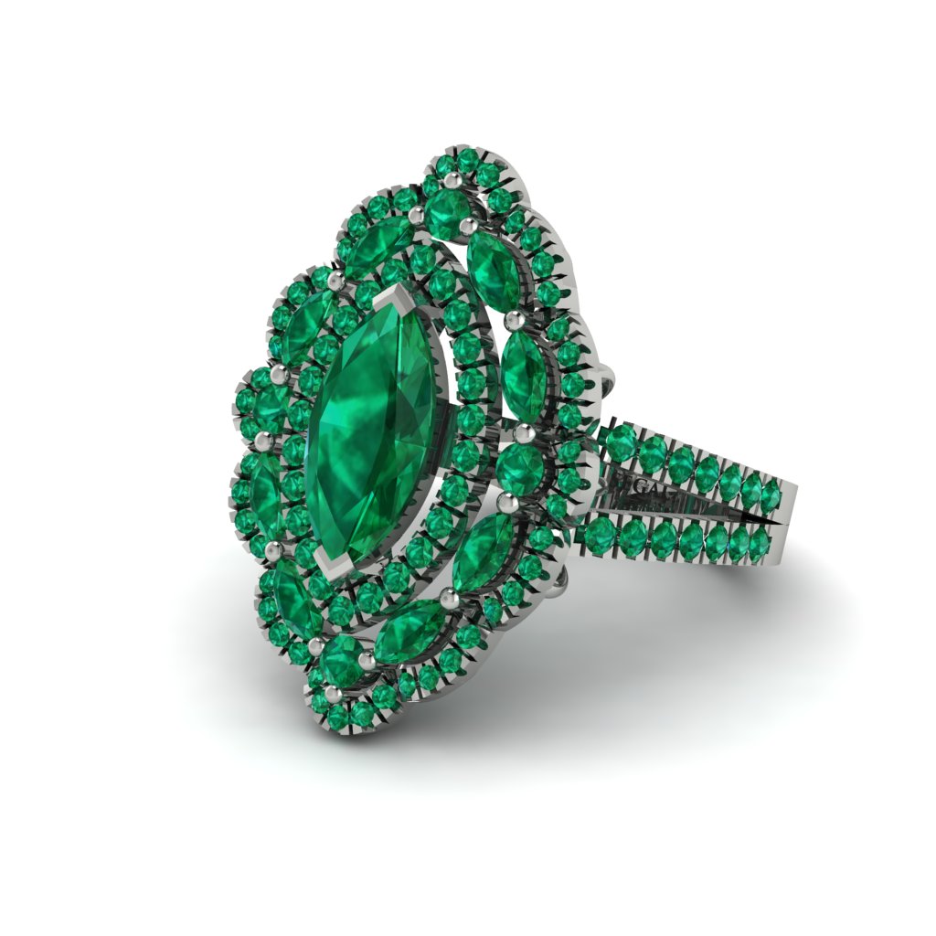 Emerald Three Layer Halo Marquise Ring - Destiny No. 21
