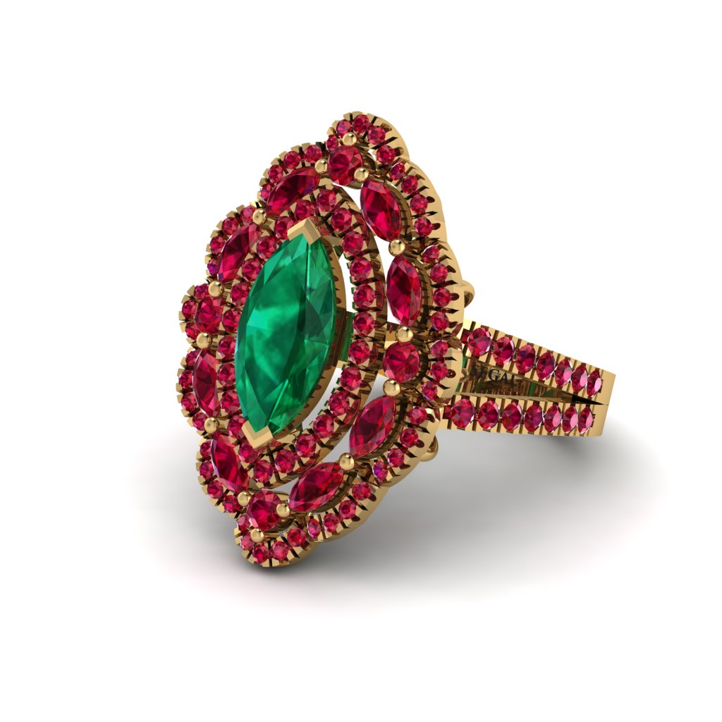 Emerald Three Layer Halo Marquise Ring - Destiny No. 49