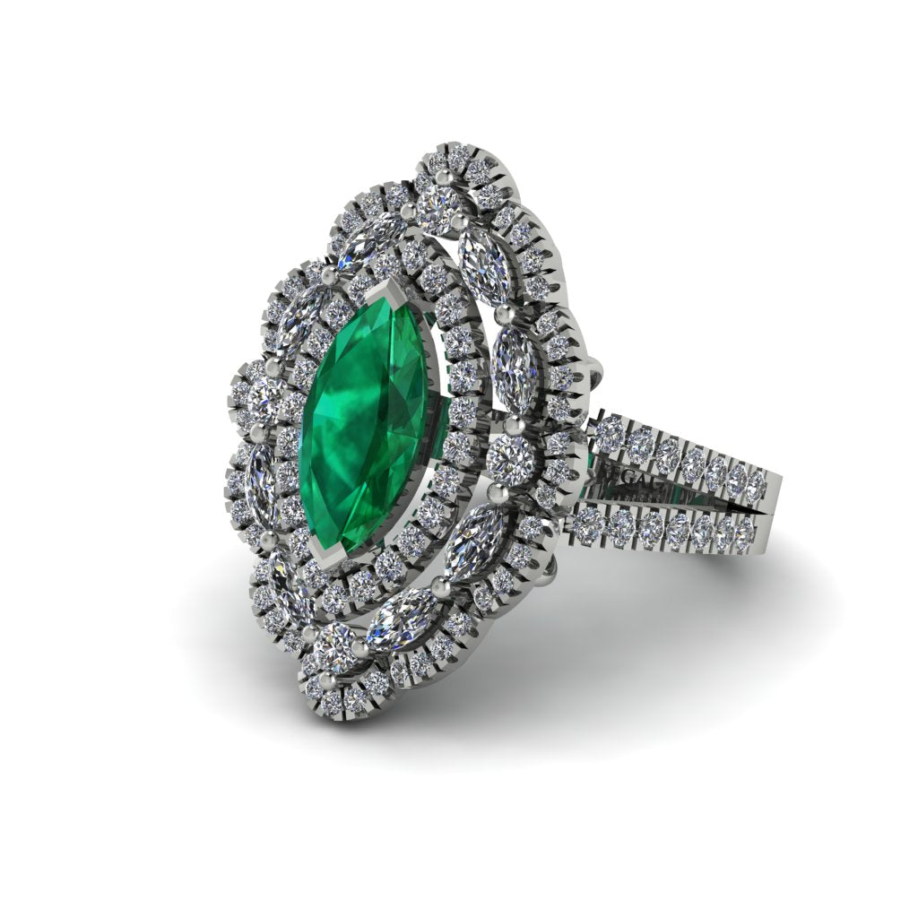 Emerald Three Layer Halo Marquise Ring - Destiny No. 6