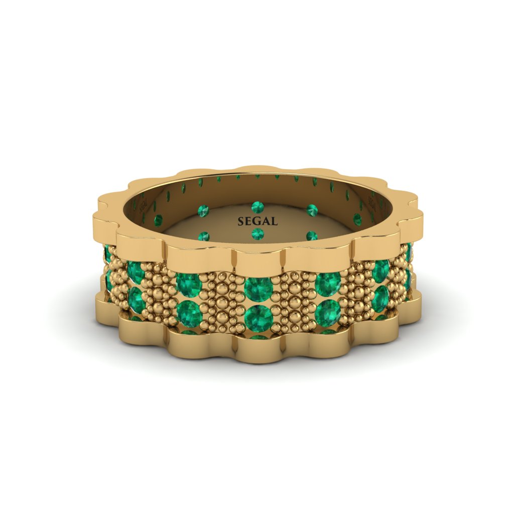 Emerald Wavy Gold Men's Wedding Ring - Joshua No. 4