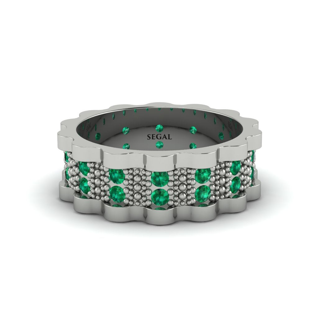 Emerald Wavy Gold Men's Wedding Ring - Joshua No. 6