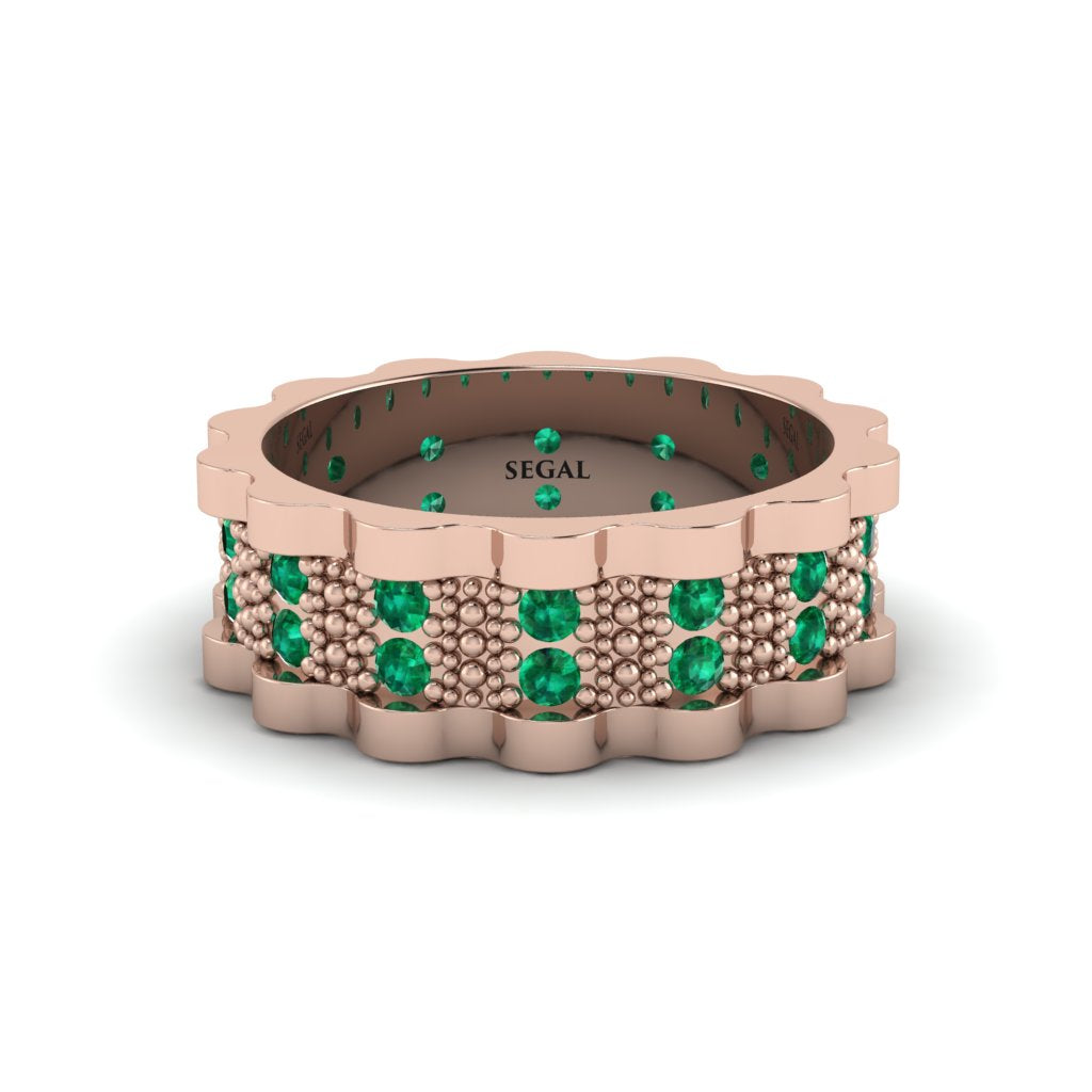 Emerald Wavy Gold Men's Wedding Ring - Joshua No. 5