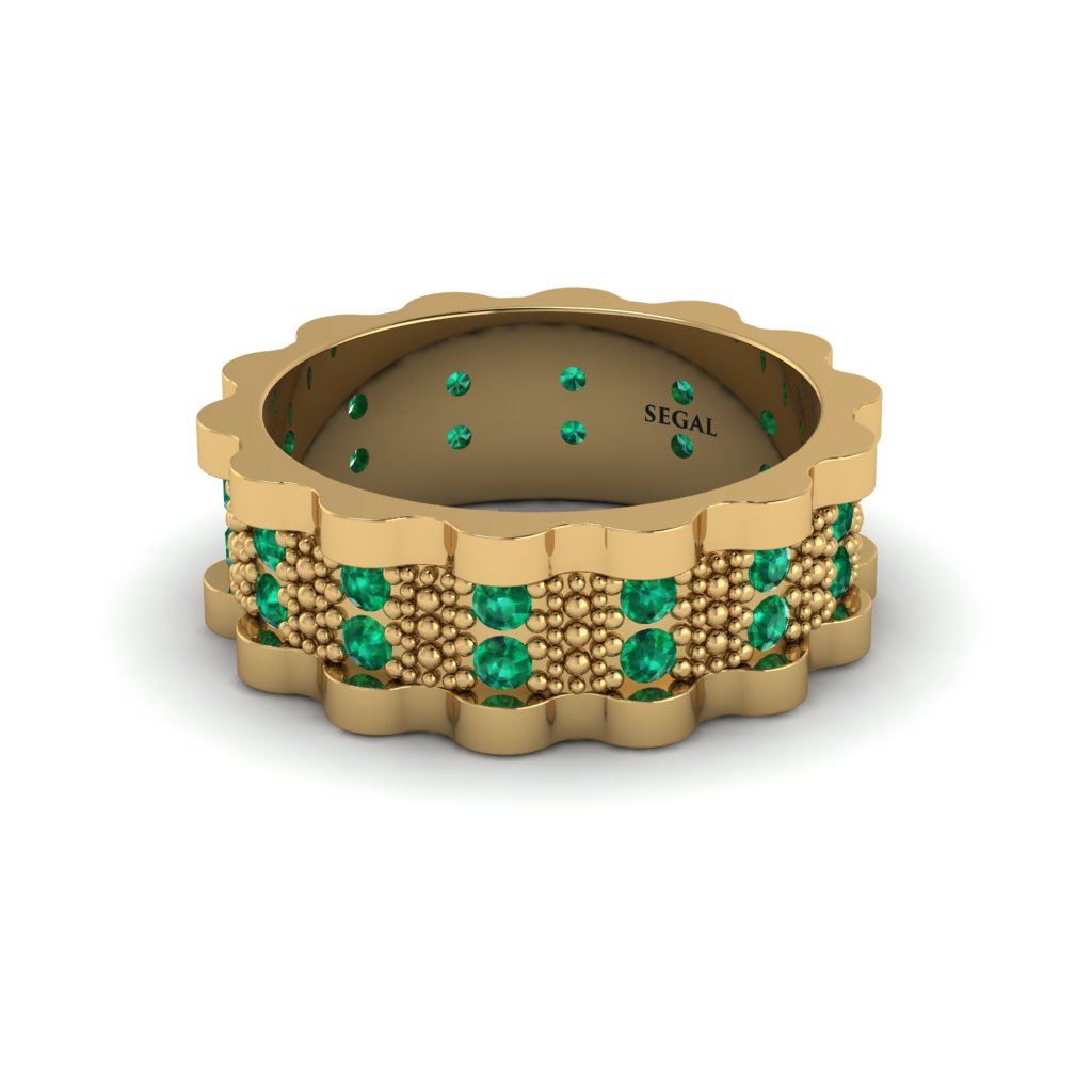 Emerald Wavy Gold Men's Wedding Ring - Joshua No. 4