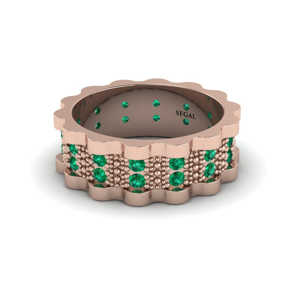 Emerald Wavy Gold Men's Wedding Ring - Joshua No. 5