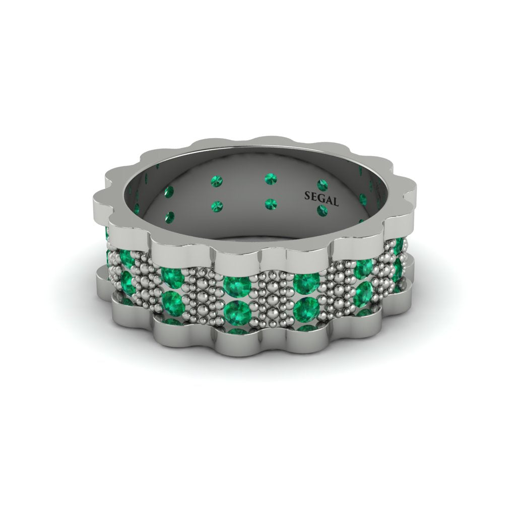Emerald Wavy Gold Men's Wedding Ring - Joshua No. 6