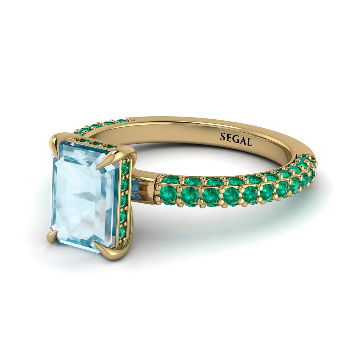 Hidden Halo Emerald Cut Aquamarine Engagement Ring - Ximena No. 404