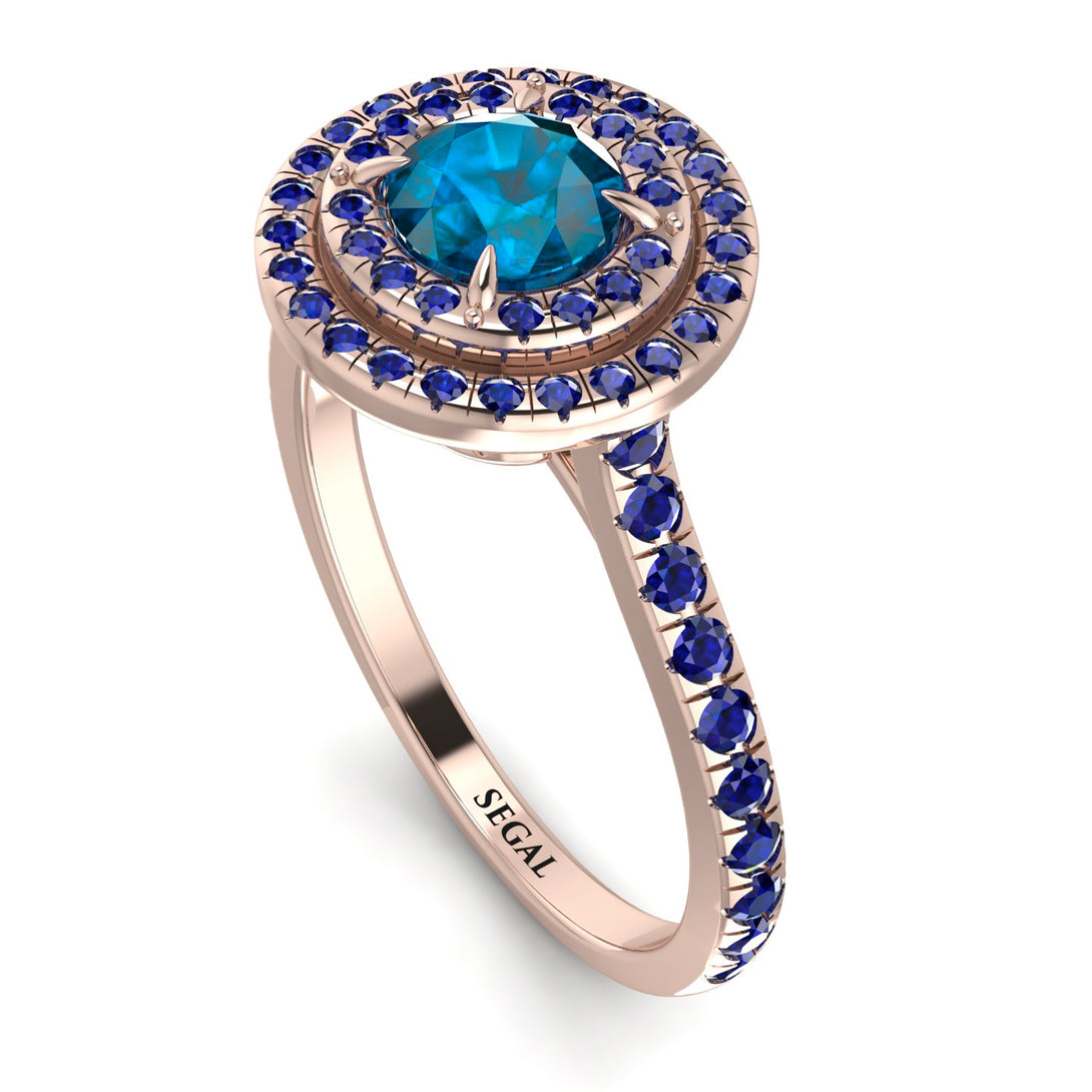Double Halo Blue Topaz Ring - Zoey No. 514