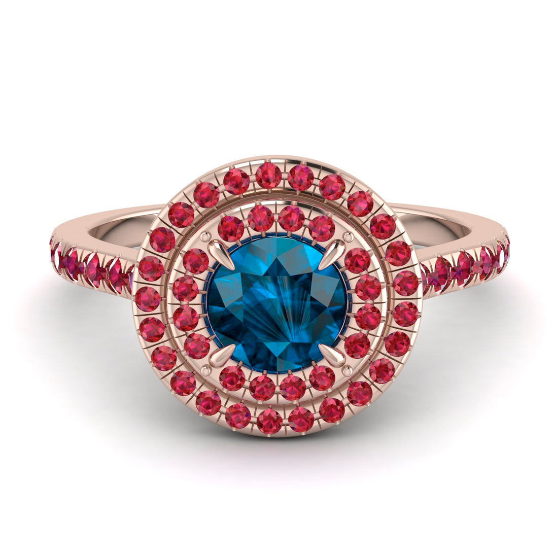 Double Halo Blue Topaz Ring - Zoey No. 511