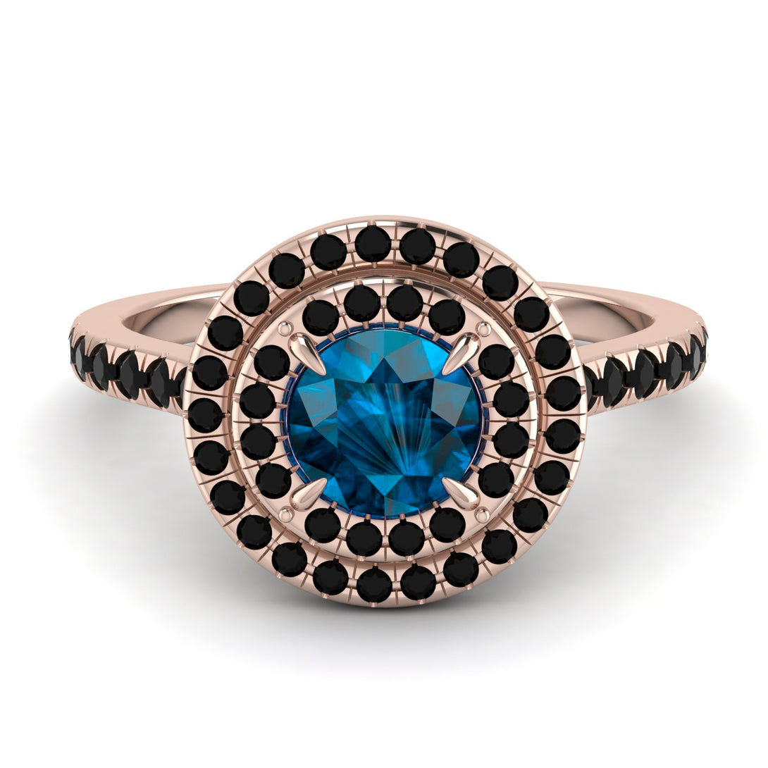 Double Halo Blue Topaz Ring - Zoey No. 508