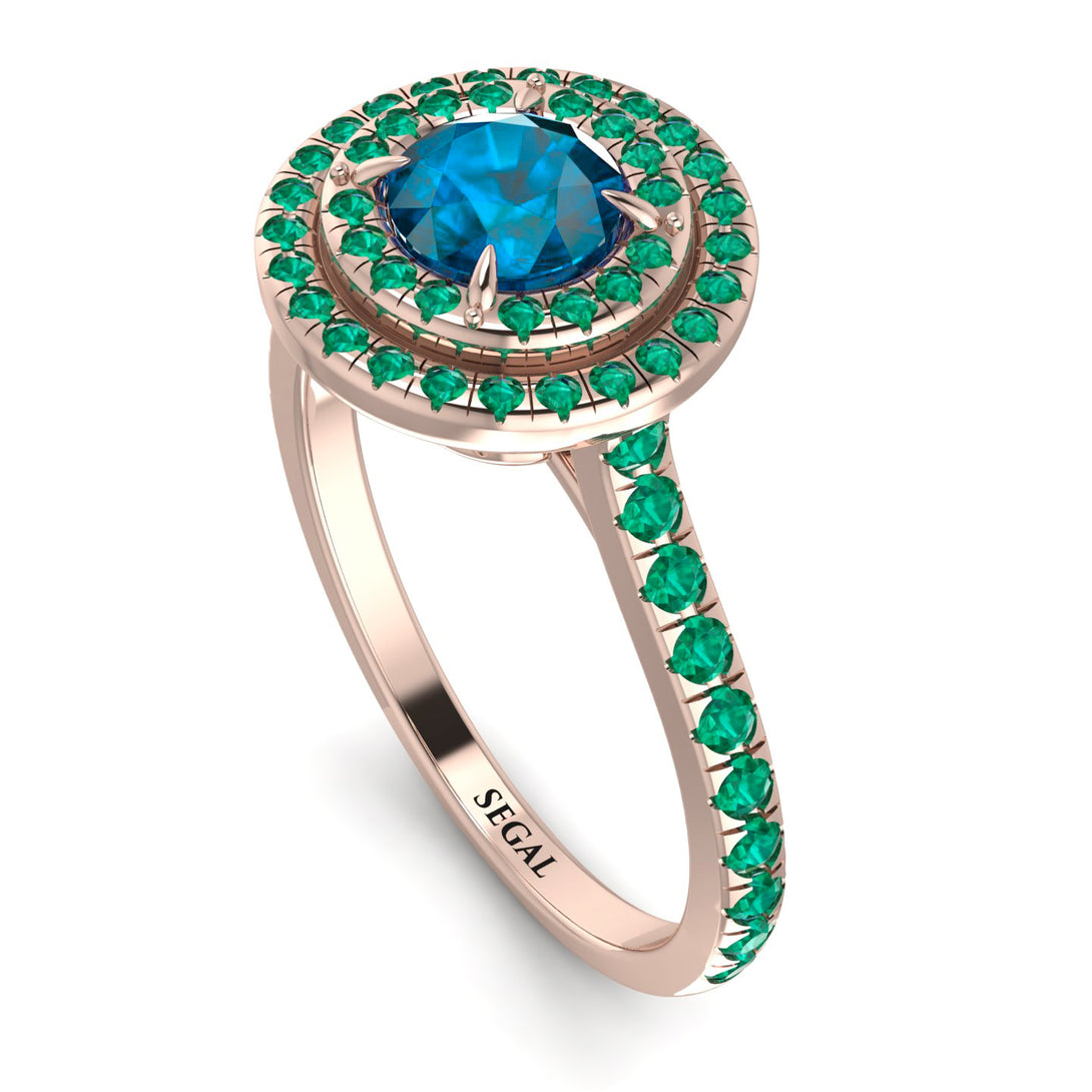 Double Halo Blue Topaz Ring - Zoey No. 505