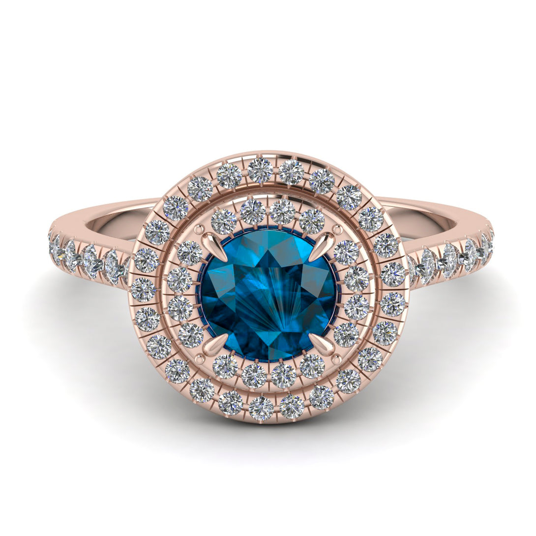 Double Halo Blue Topaz Ring - Zoey No. 502