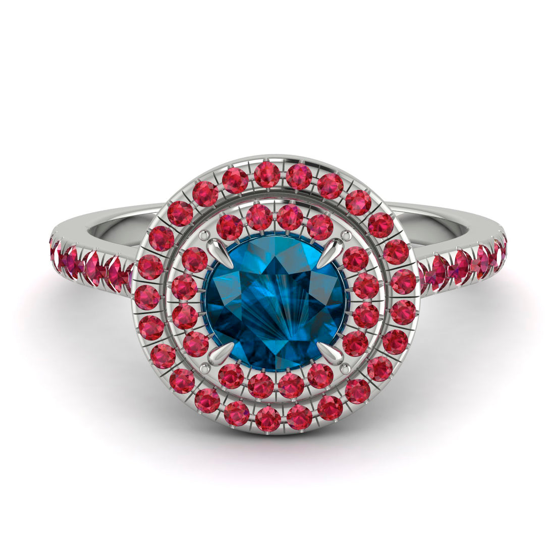 Double Halo Blue Topaz Ring - Zoey No. 512
