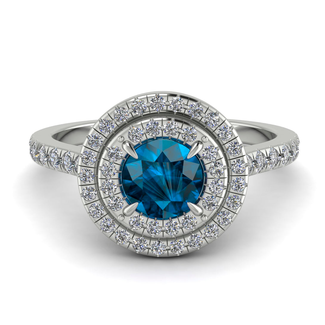 Double Halo Blue Topaz Ring - Zoey No. 503
