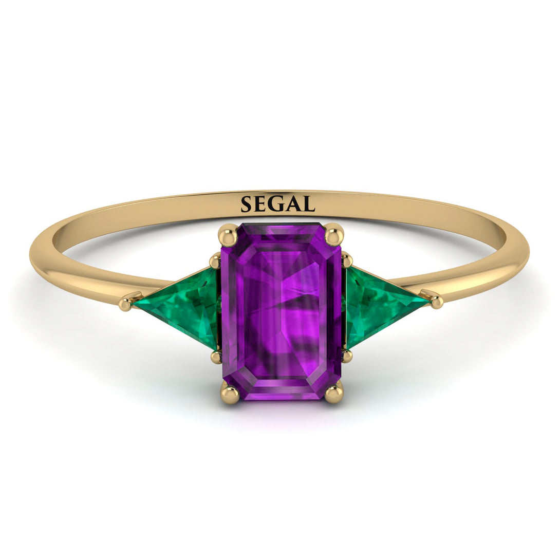 Emerald Cut Amethyst With Triangles Ring - Remi No. 304