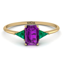 Emerald Cut Amethyst With Triangles Ring - Remi No. 304 image 1