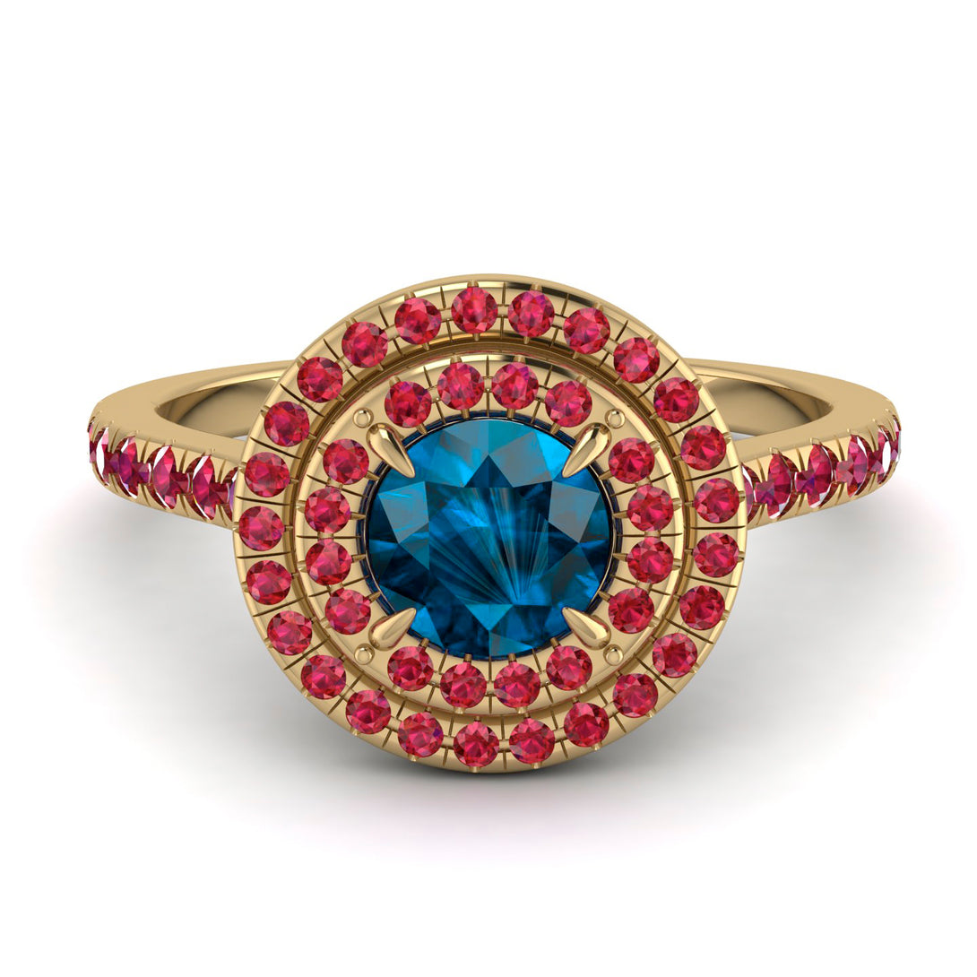 Double Halo Blue Topaz Ring - Zoey No. 510