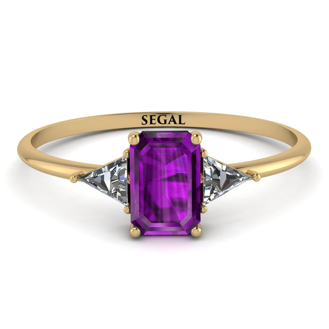 Emerald Cut Amethyst With Triangles Ring - Remi No. 301