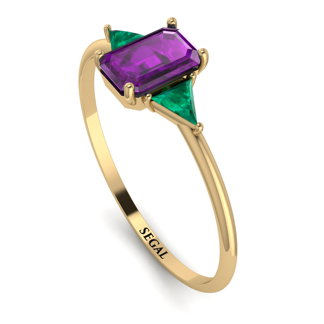 Emerald Cut Amethyst With Triangles Ring - Remi No. 304