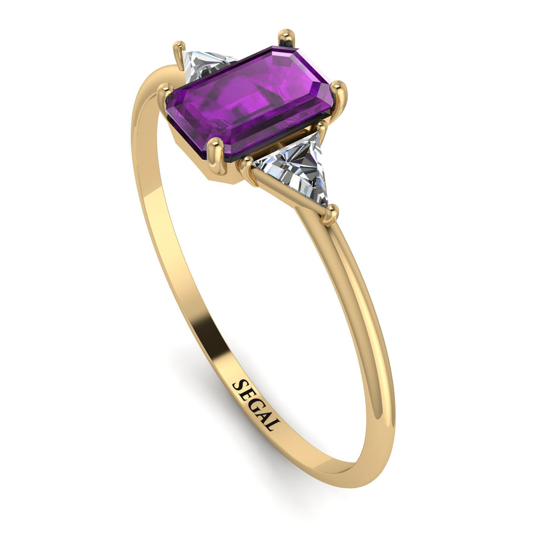 Emerald Cut Amethyst With Triangles Ring - Remi No. 301