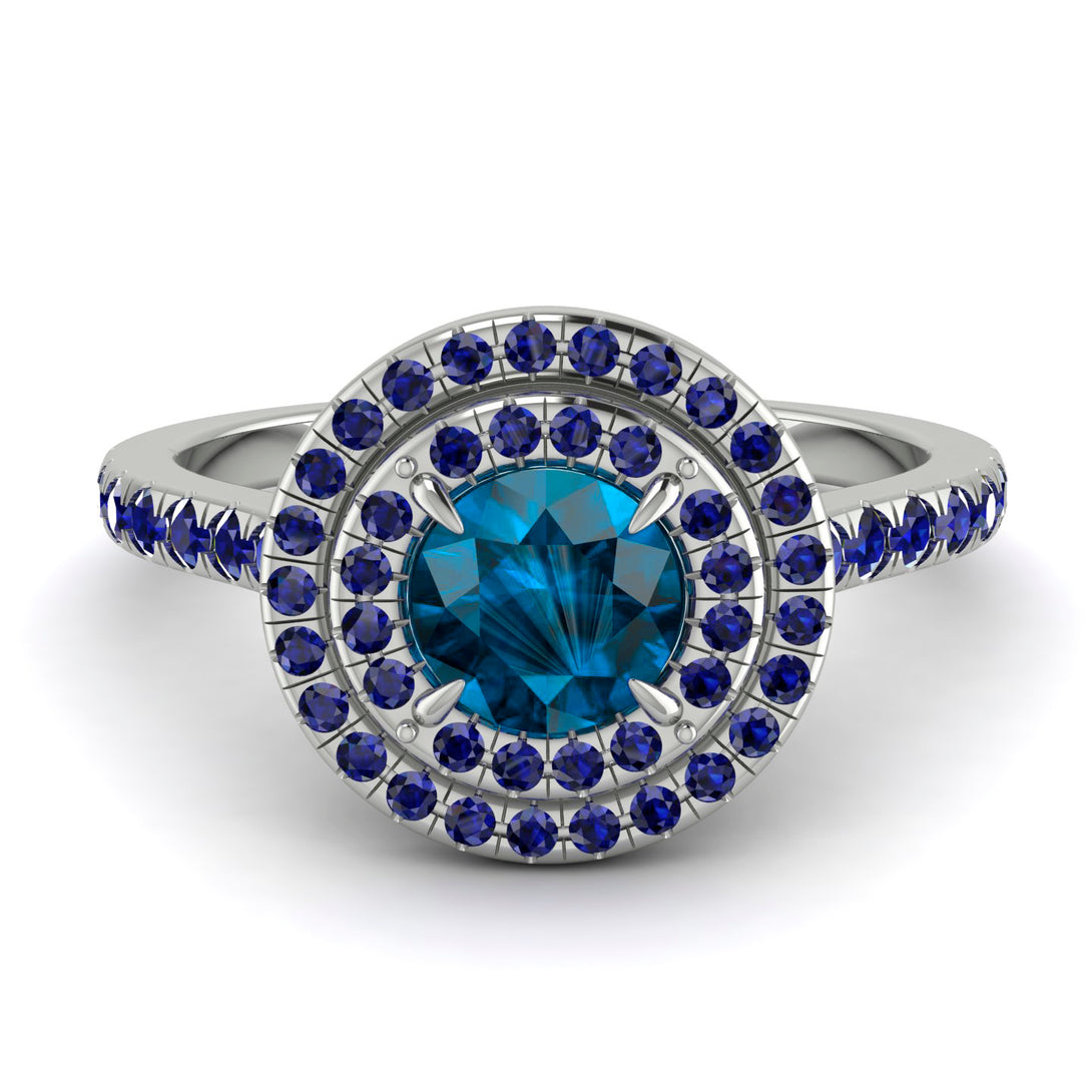 Double Halo Blue Topaz Ring - Zoey No. 515