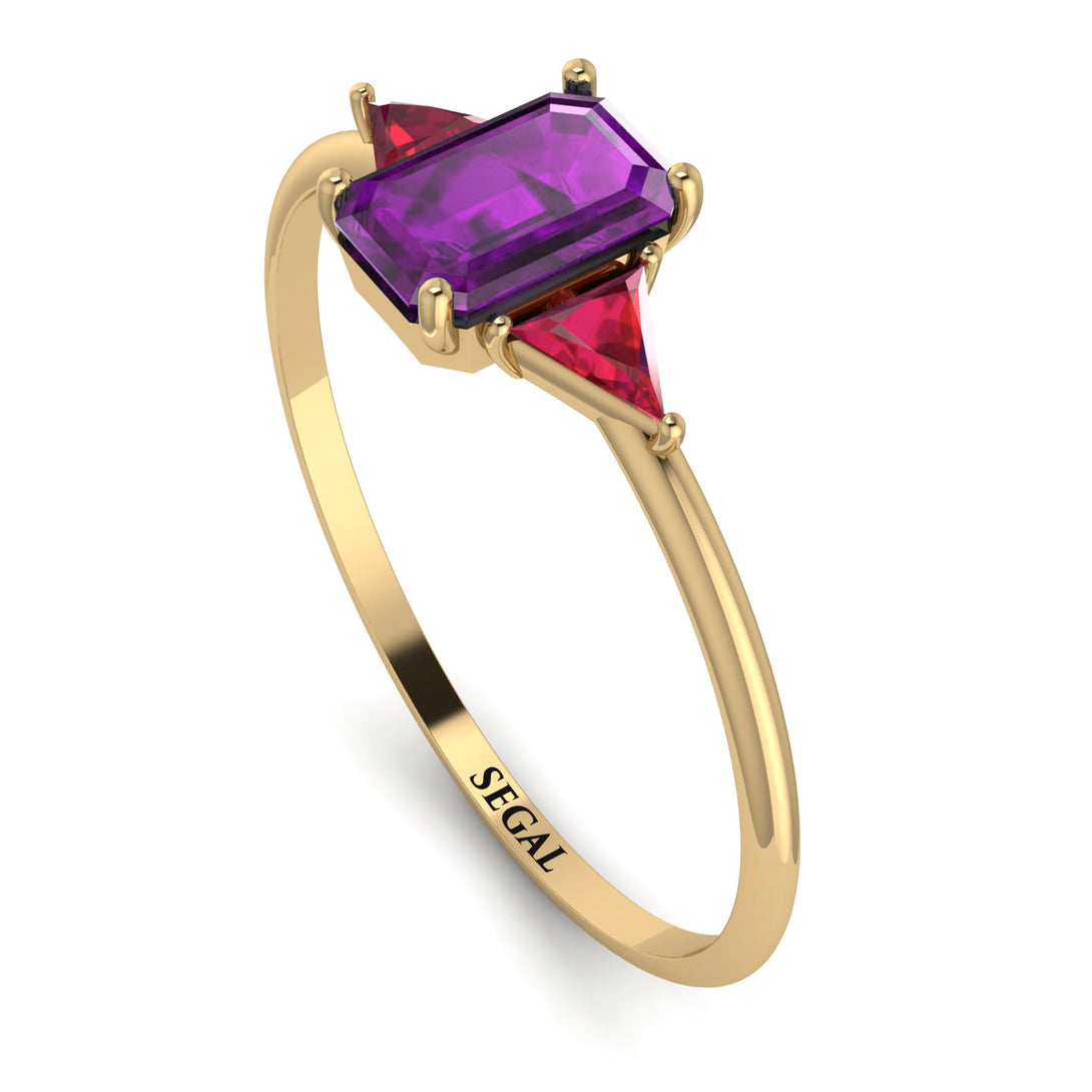 Emerald Cut Amethyst With Triangles Ring - Remi No. 310
