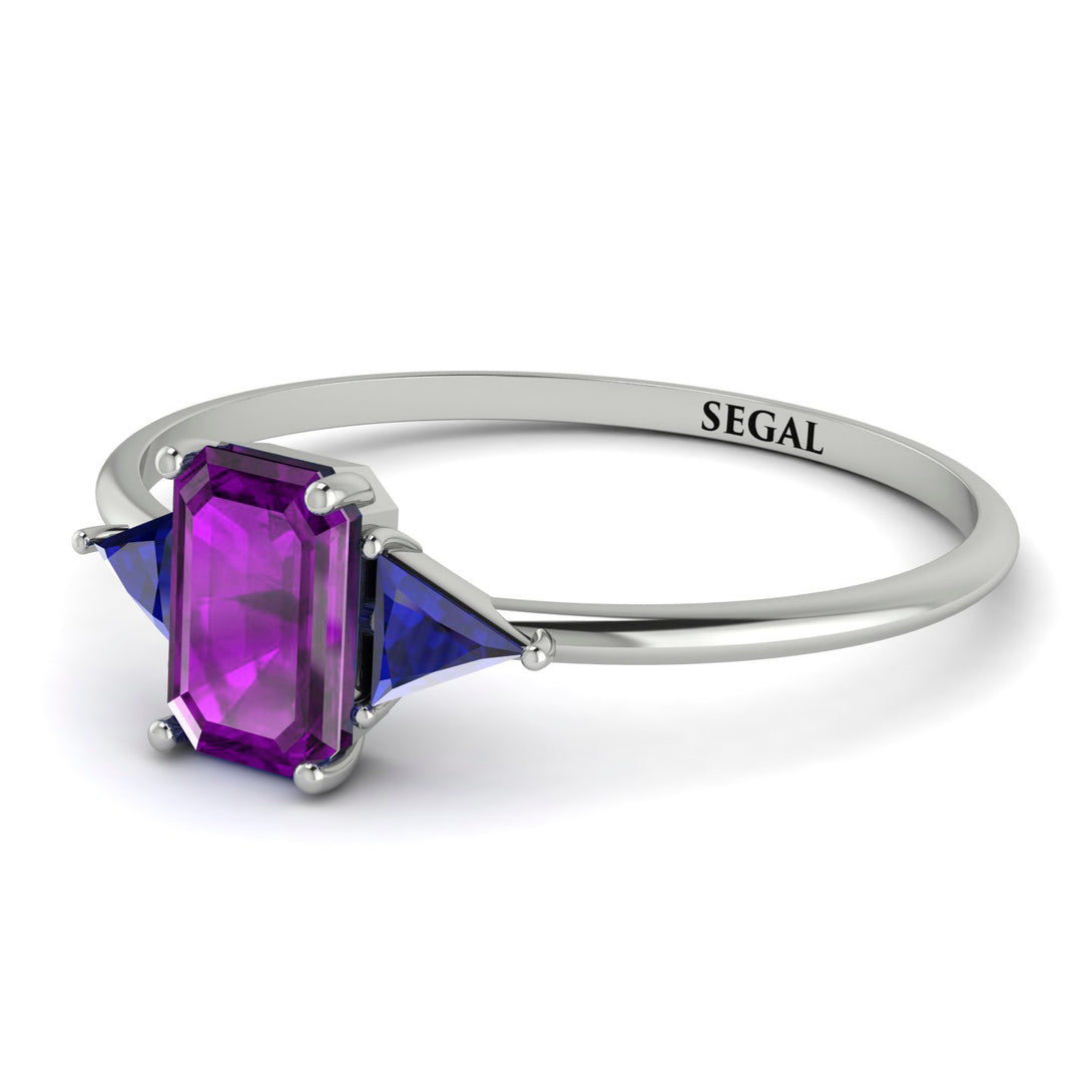 Emerald Cut Amethyst With Triangles Ring - Remi No. 315