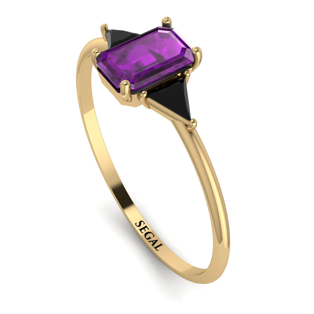 Emerald Cut Amethyst With Triangles Ring - Remi No. 307