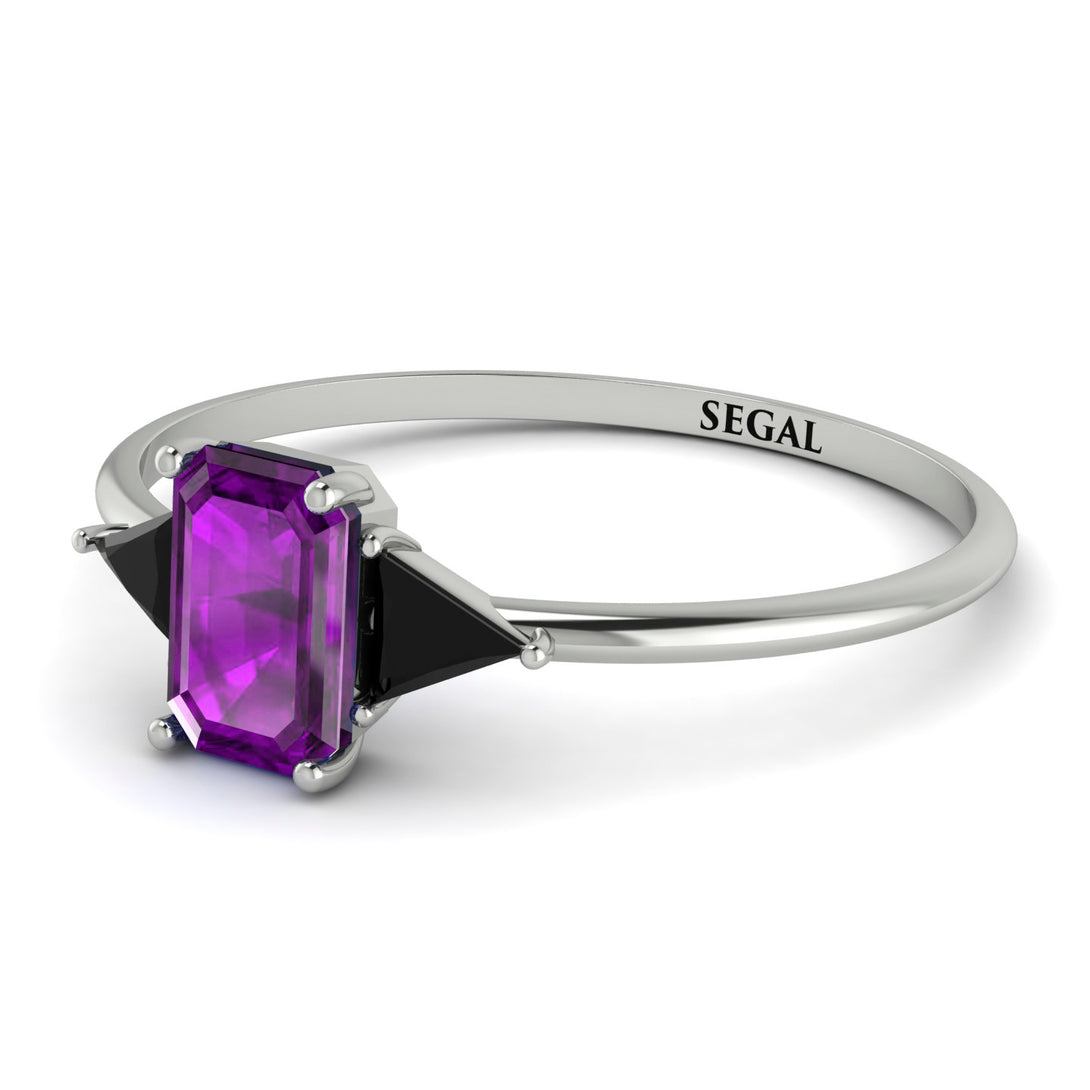 Emerald Cut Amethyst With Triangles Ring - Remi No. 309