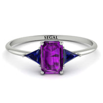 Emerald Cut Amethyst With Triangles Ring - Remi No. 315 image 1