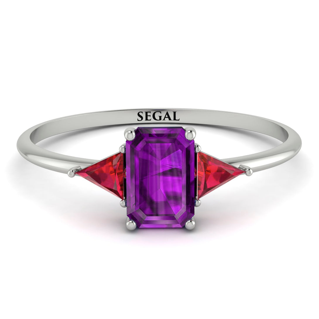 Emerald Cut Amethyst With Triangles Ring - Remi No. 312