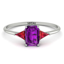 Emerald Cut Amethyst With Triangles Ring - Remi No. 312 image 1