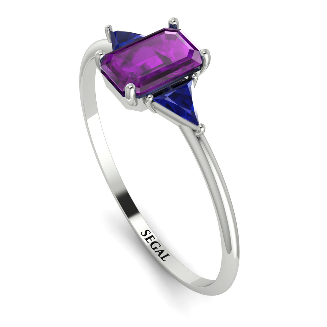 Emerald Cut Amethyst With Triangles Ring - Remi No. 315