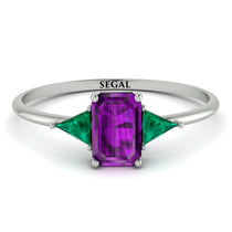 Emerald Cut Amethyst With Triangles Ring - Remi No. 306 image 1