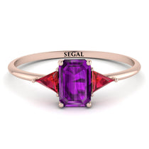 Emerald Cut Amethyst With Triangles Ring - Remi No. 311 image 1