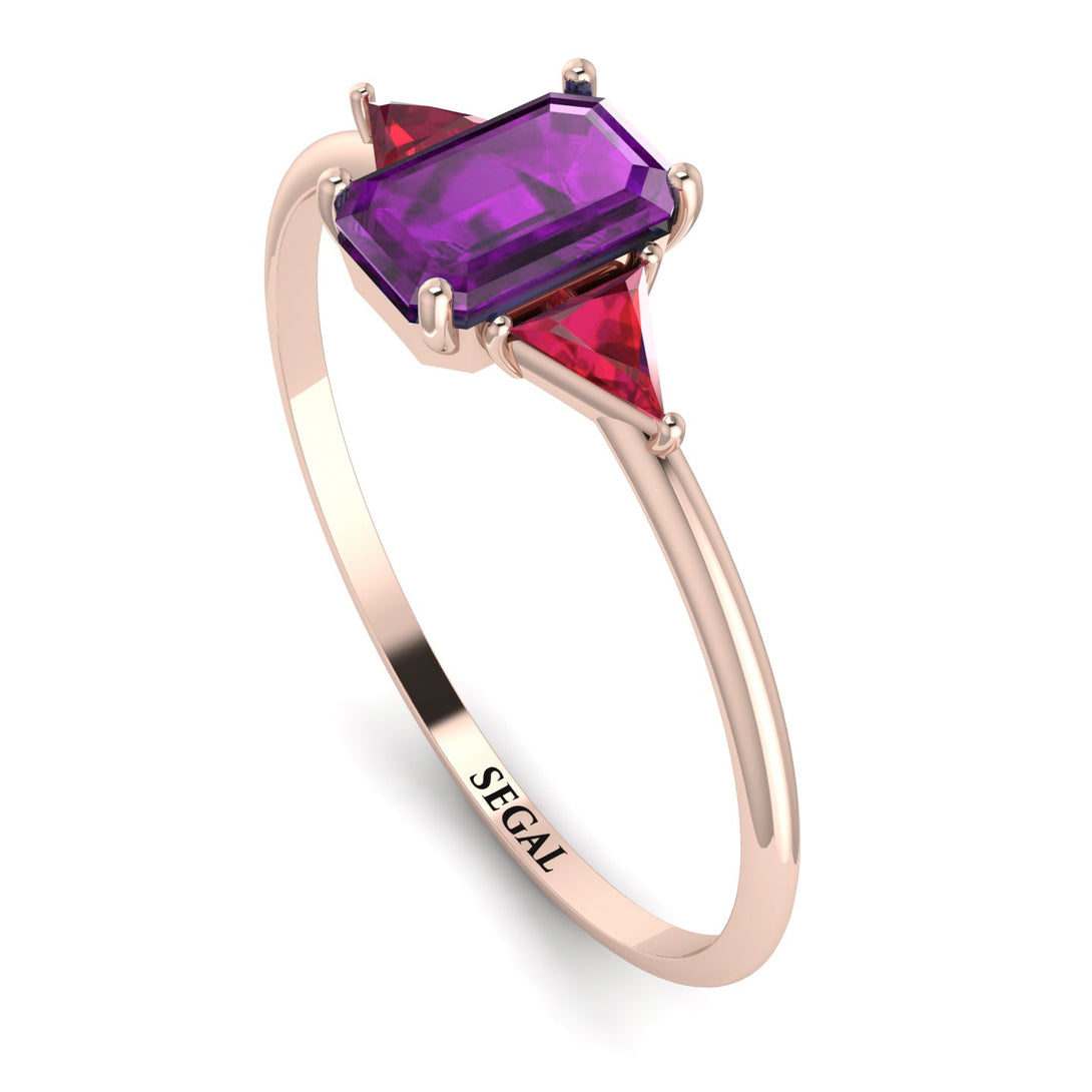 Emerald Cut Amethyst With Triangles Ring - Remi No. 311