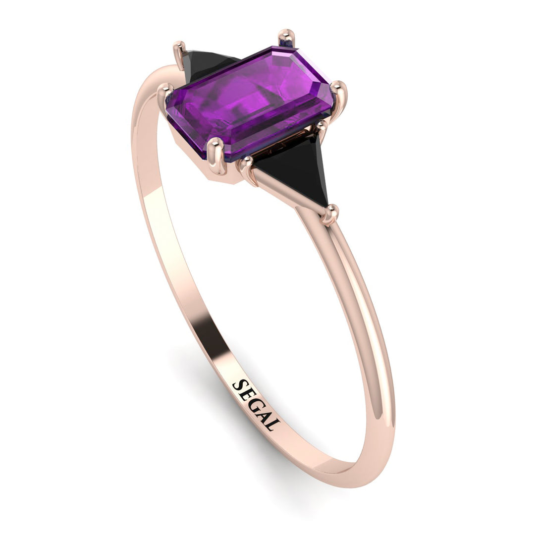 Emerald Cut Amethyst With Triangles Ring - Remi No. 308