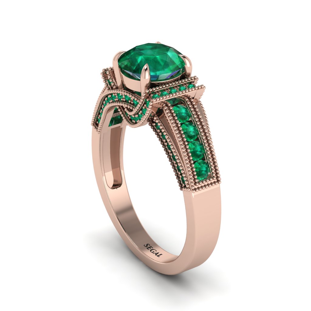 Emerald Eternal Embrace Milgrain Engagement Ring - Fernanda No. 20