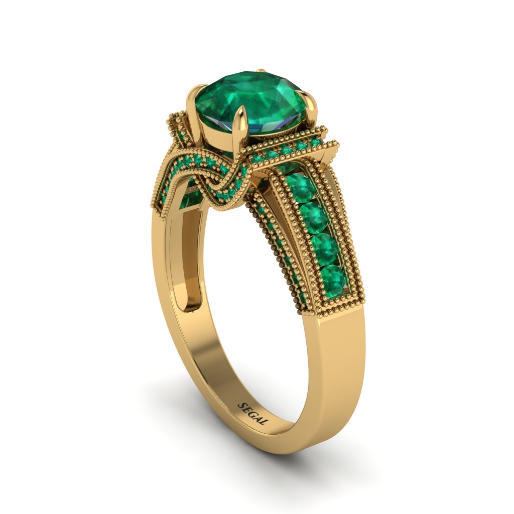 Emerald Eternal Embrace Milgrain Engagement Ring - Fernanda No. 19