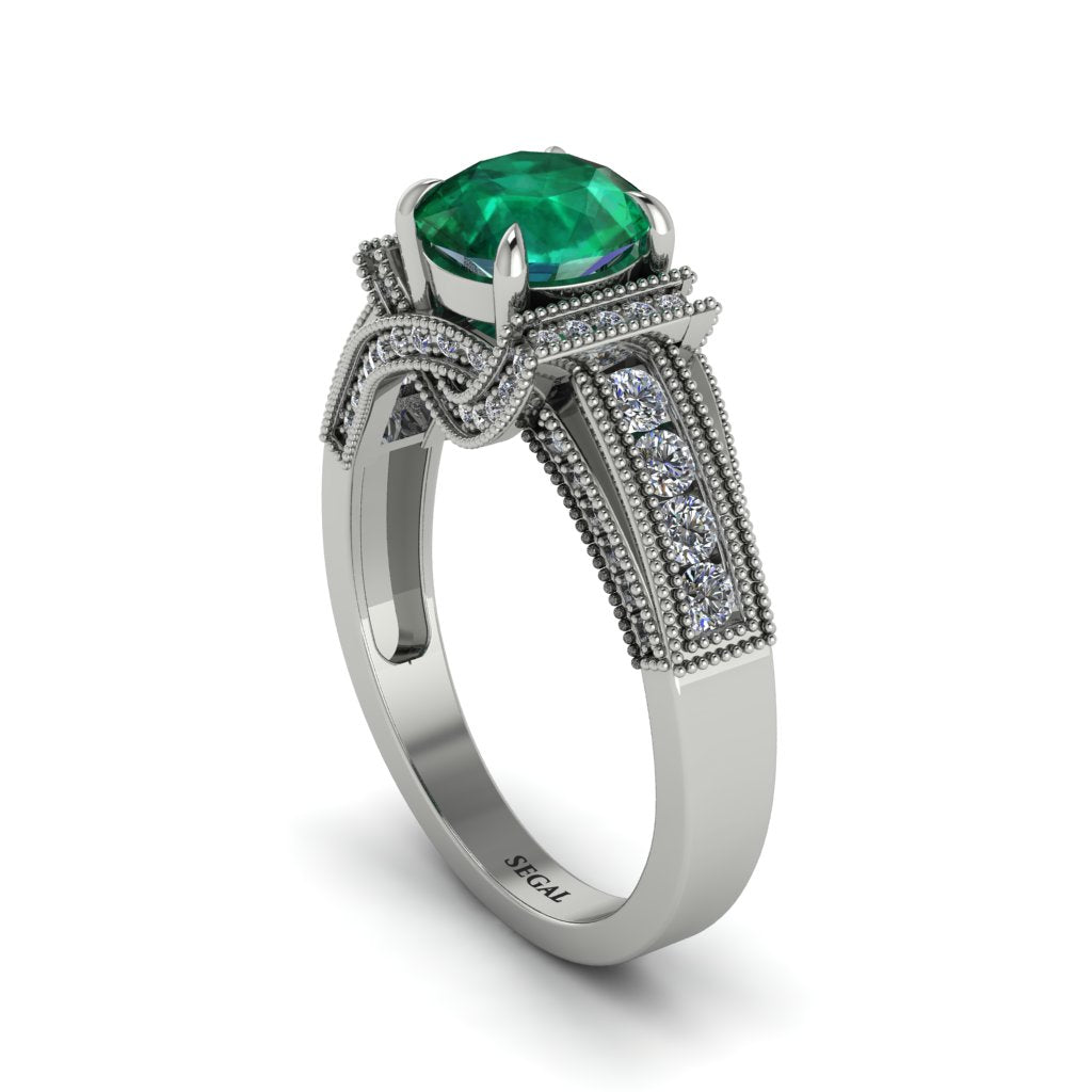 Emerald Eternal Embrace Milgrain Engagement Ring - Fernanda No. 6