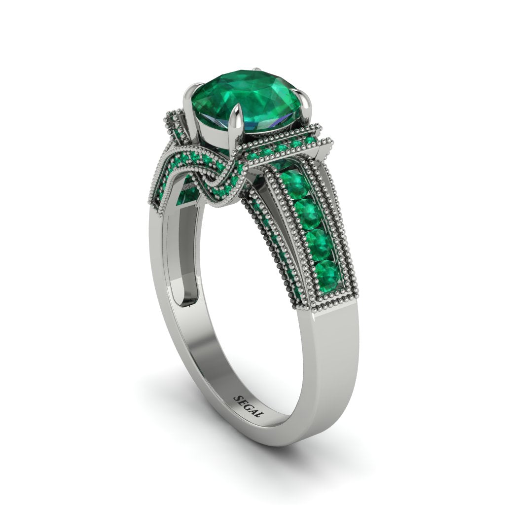Emerald Eternal Embrace Milgrain Engagement Ring - Fernanda No. 21