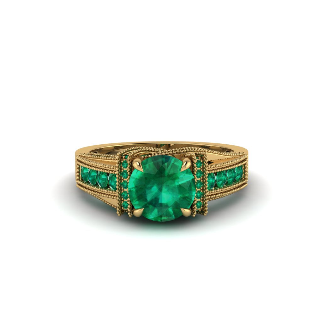 Emerald Eternal Embrace Milgrain Engagement Ring - Fernanda No. 19