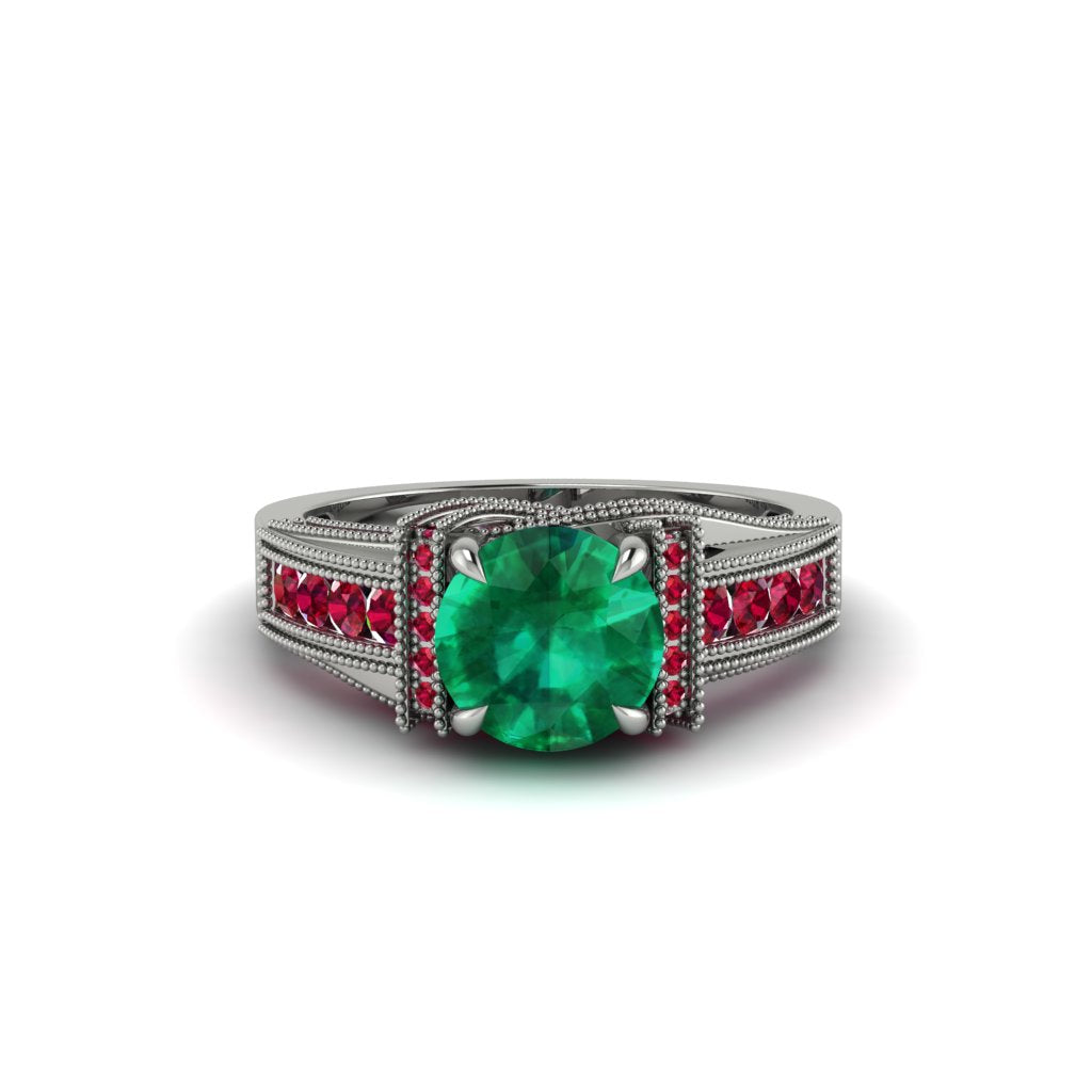 Emerald Eternal Embrace Milgrain Engagement Ring - Fernanda No. 51