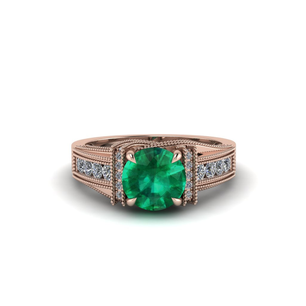 Emerald Eternal Embrace Milgrain Engagement Ring - Fernanda No. 5