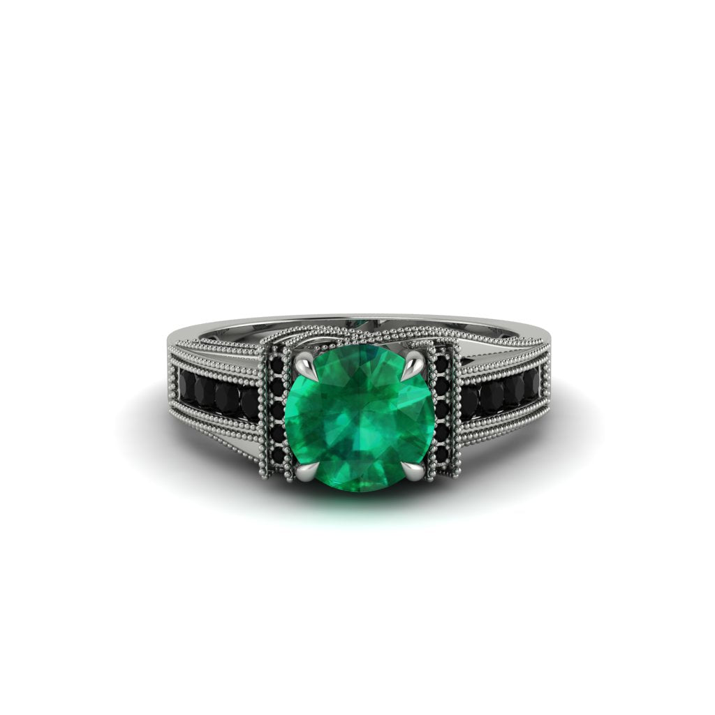 Emerald Eternal Embrace Milgrain Engagement Ring - Fernanda No. 36