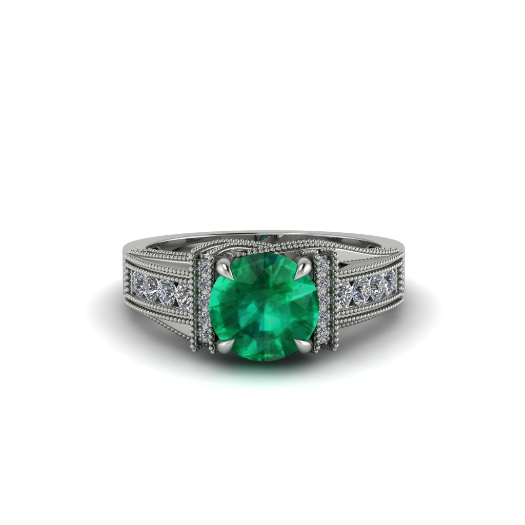 Emerald Eternal Embrace Milgrain Engagement Ring - Fernanda No. 6