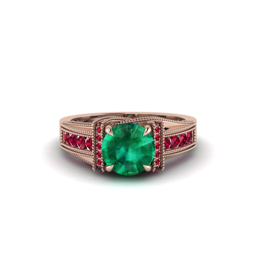 Emerald Eternal Embrace Milgrain Engagement Ring - Fernanda No. 50