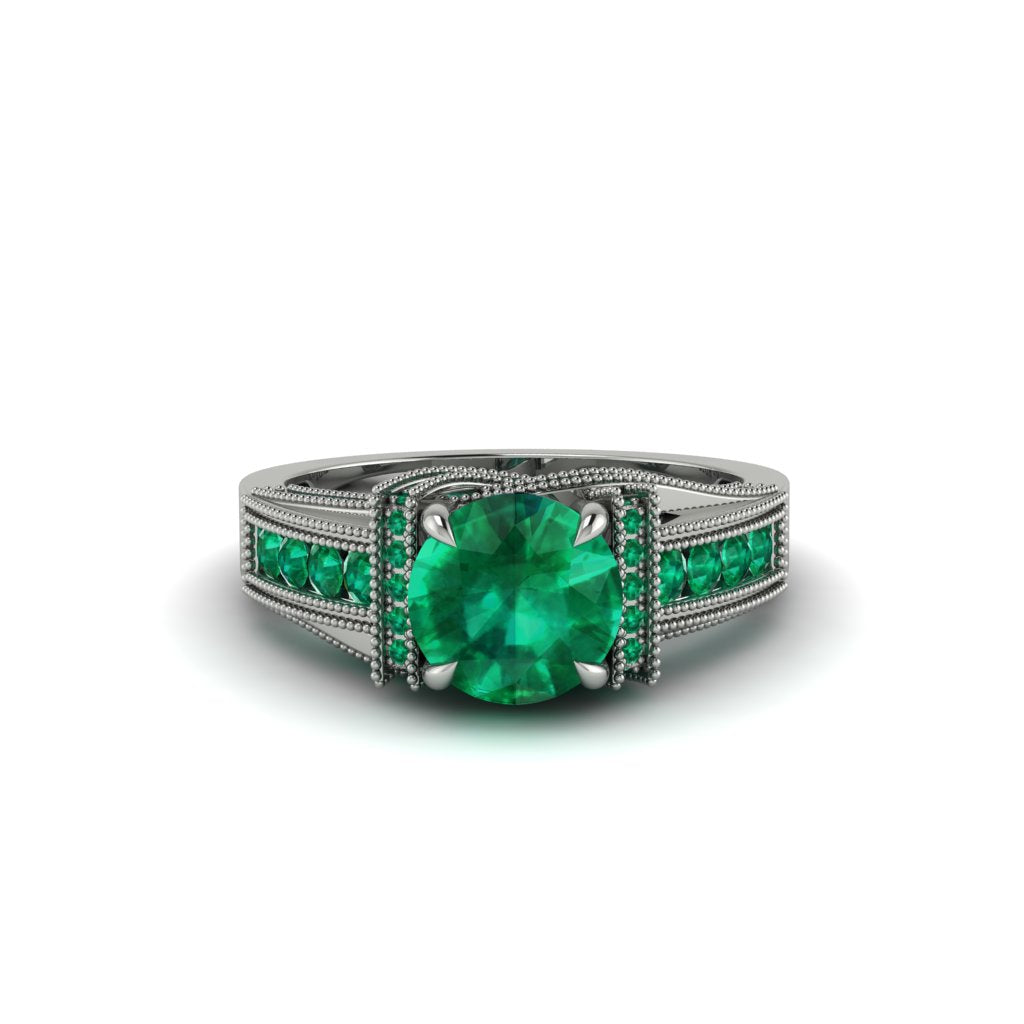 Emerald Eternal Embrace Milgrain Engagement Ring - Fernanda No. 21