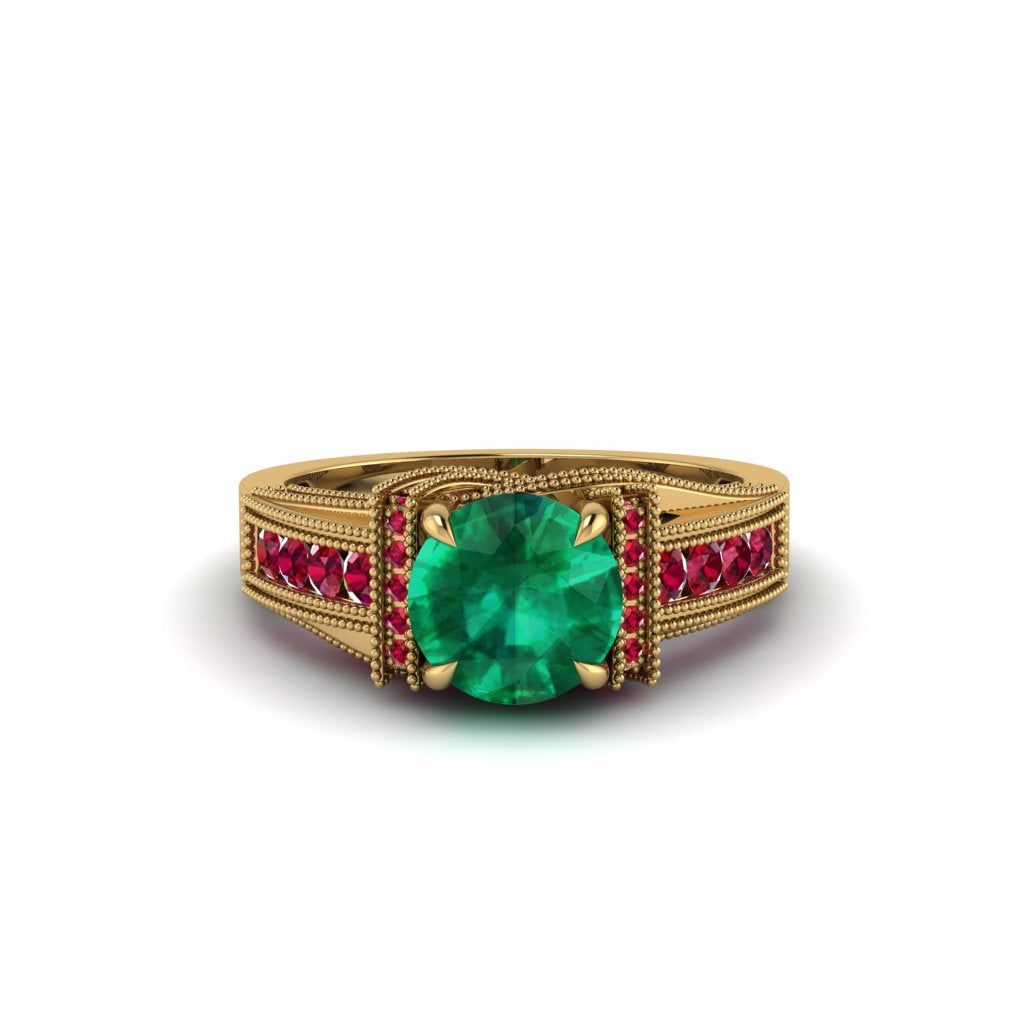 Emerald Eternal Embrace Milgrain Engagement Ring - Fernanda No. 49